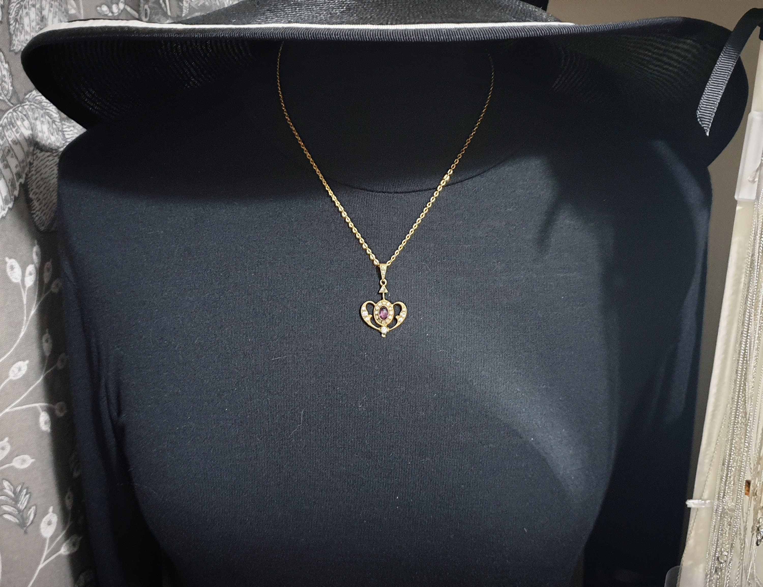 Antique Drop Pendant and Chain Necklace with Barrel Clasp - Rolled Gold - 18" - 6.5g