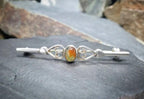 Vintage SILVER Moss Agate Bar Brooch - Sterling Silver - 3g
