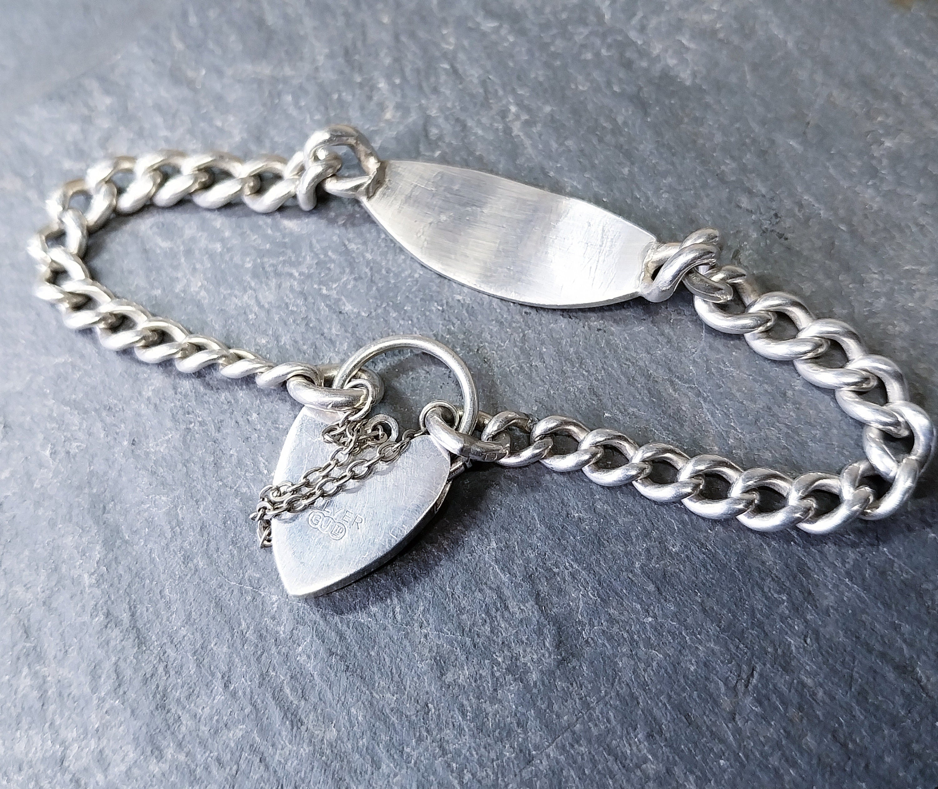 GEORG JENSEN Silver Identity Link Bracelet with Engraved Heart Clasp Padlock - 17.8g