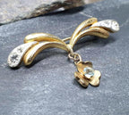 Vintage Three Leaf Clover Brooch -  with Pale Blue Stone - 4.8g