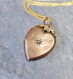 Antique 9ct Gold Heart Locket with clear diamond stone on 20" Chain  - 5g