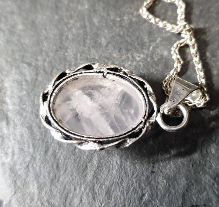 Sterling Silver White Quartz Necklace  on 16" Chain - 6.9g
