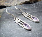 Sterling Silver Dangle Earrings - with Purple amethyst Stone - 3.5g