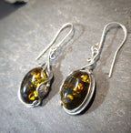 Vintage Sterling Silver AMBER Drop EARRINGS - Dangling  - 6.8g