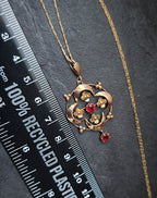 Edwardian 9ct Rose GOLD Red Gemstone Drop Pendant Necklace 20" Chain - 2.6g