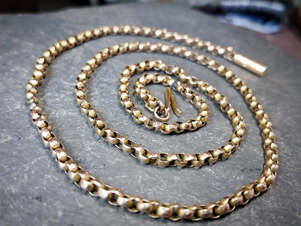 Antique 9ct Rose GOLD BELCHER Chain Necklace with Barrel Clasp - 18" - 5.2g