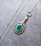 Sterling Silver Green Gemstone Necklace Pendant Drop - on 18" chain - 3.9g