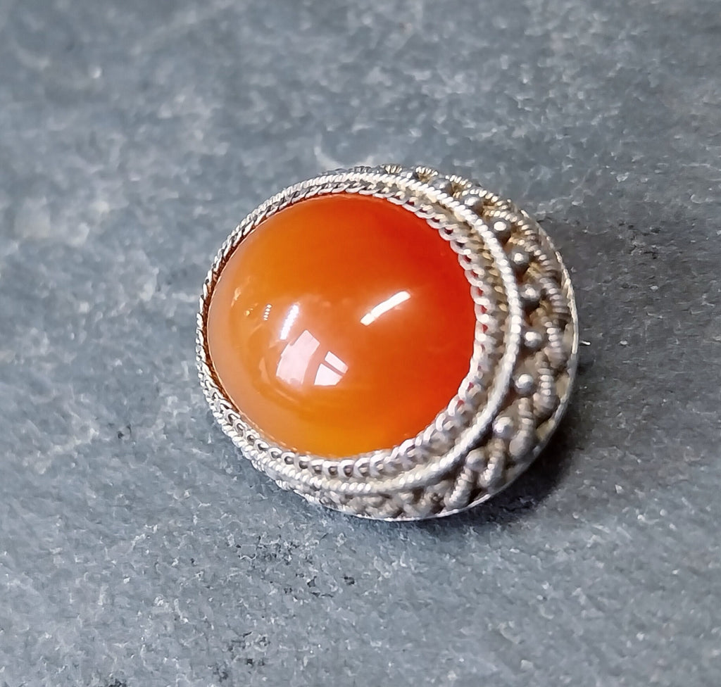 Vintage Sterling Silver Carnelian Brooch -  5.3g