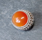 Vintage Sterling Silver Carnelian Brooch -  5.3g