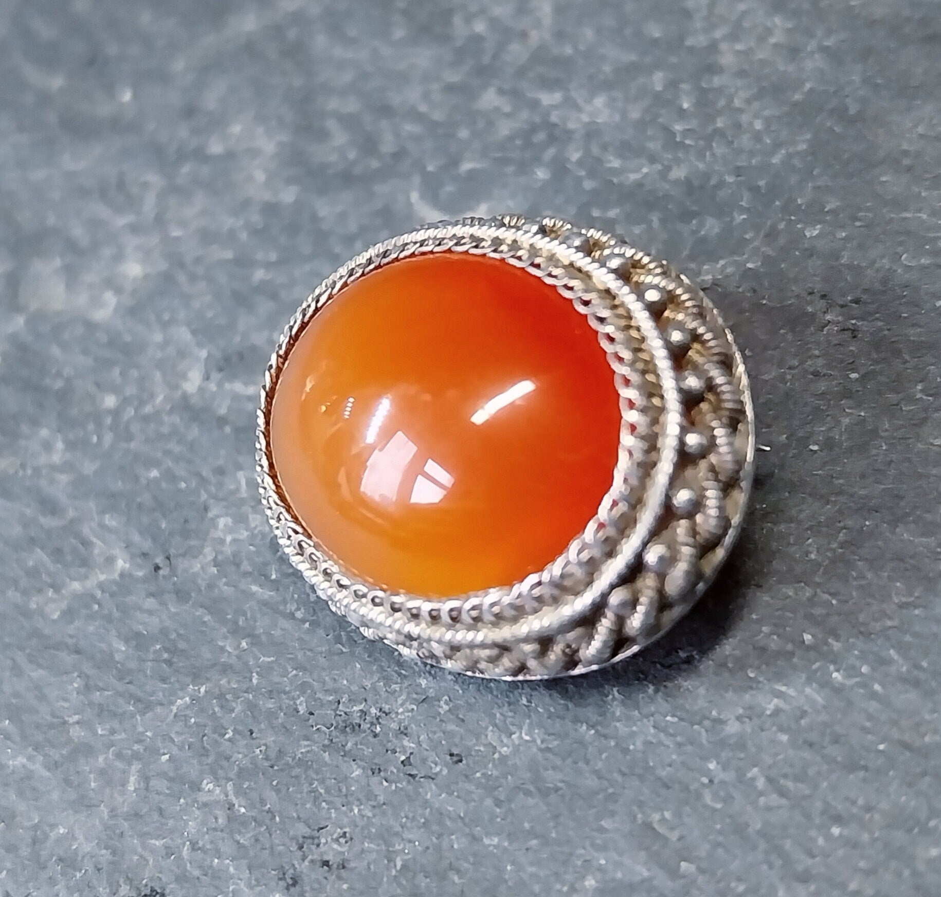 Vintage Sterling Silver Carnelian Brooch -  5.3g