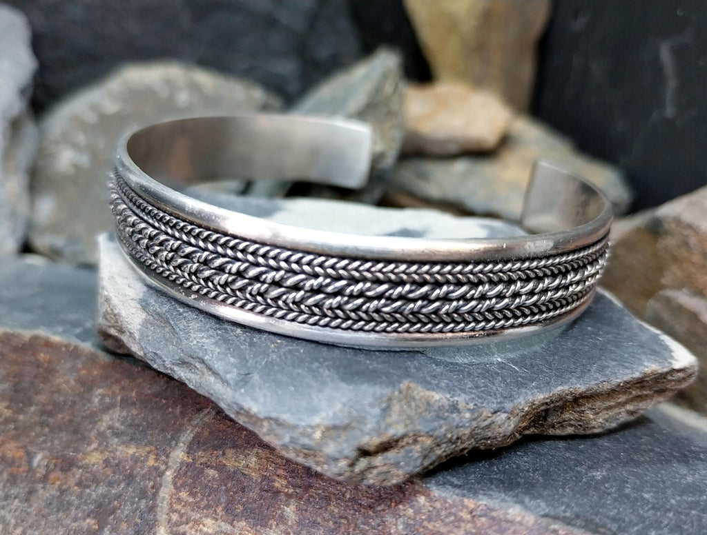 Vintage Sterling Silver Bangle Bracelet - Weave Design Open - 22g