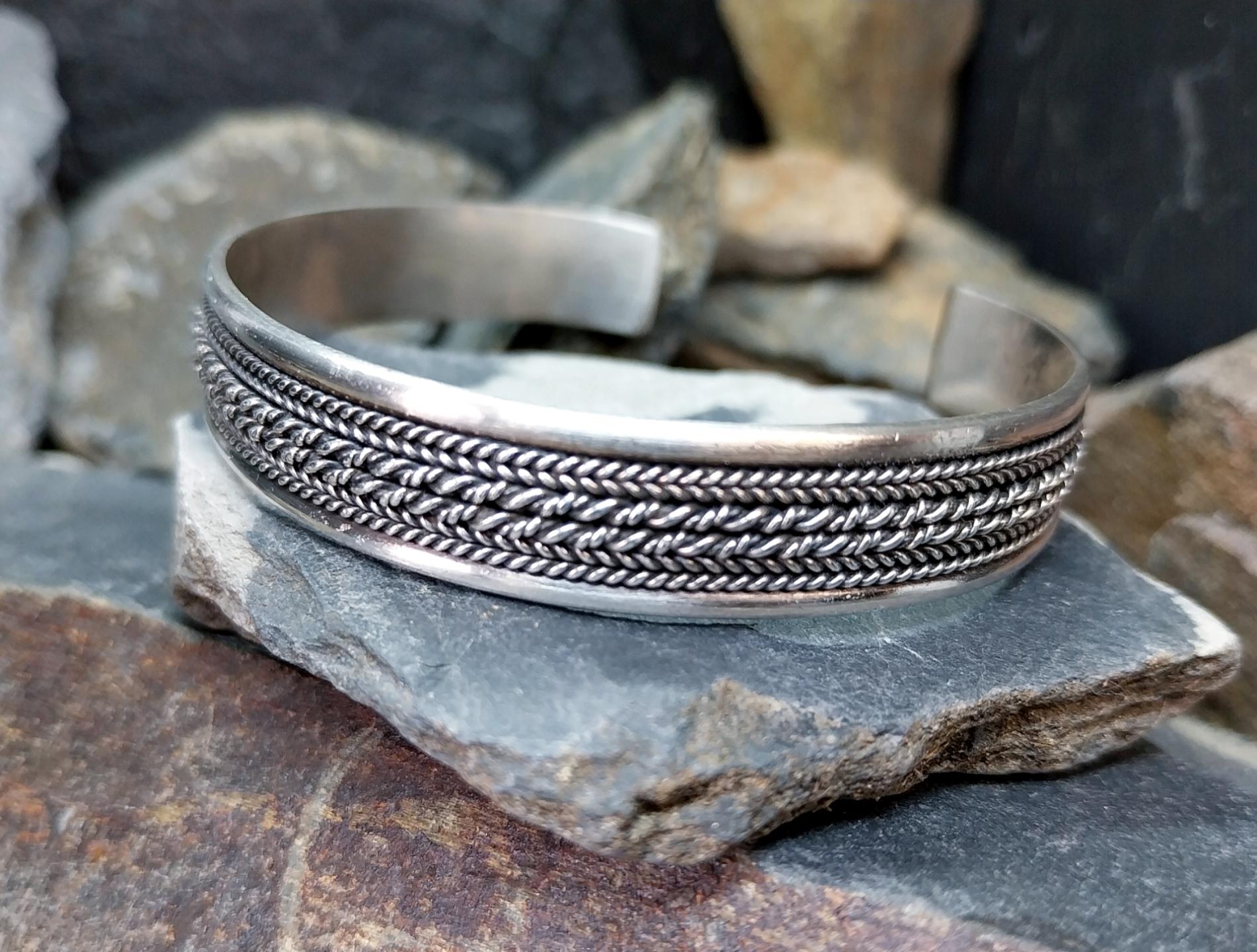 Vintage Sterling Silver Bangle Bracelet - Weave Design Open - 22g