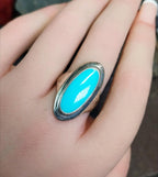 Sterling Silver Oval TURQUOISE RING - uk size P (us 7.5) - 51