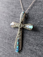 Large Vintage CROSS Pendant Necklace - Sterling Silver on 20" Chain - 7.6g
