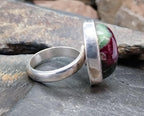 Sterling Silver RING - Large Moss Agate and Plum Red - uk size Q (us 8) - 14.1g