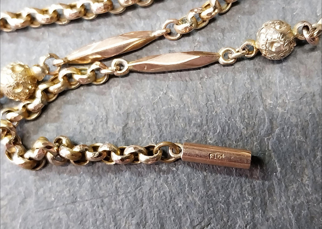 Antique Victorian 9ct GOLD Belcher Chain with Ball Bead and torpedo links 19" - 6.3g