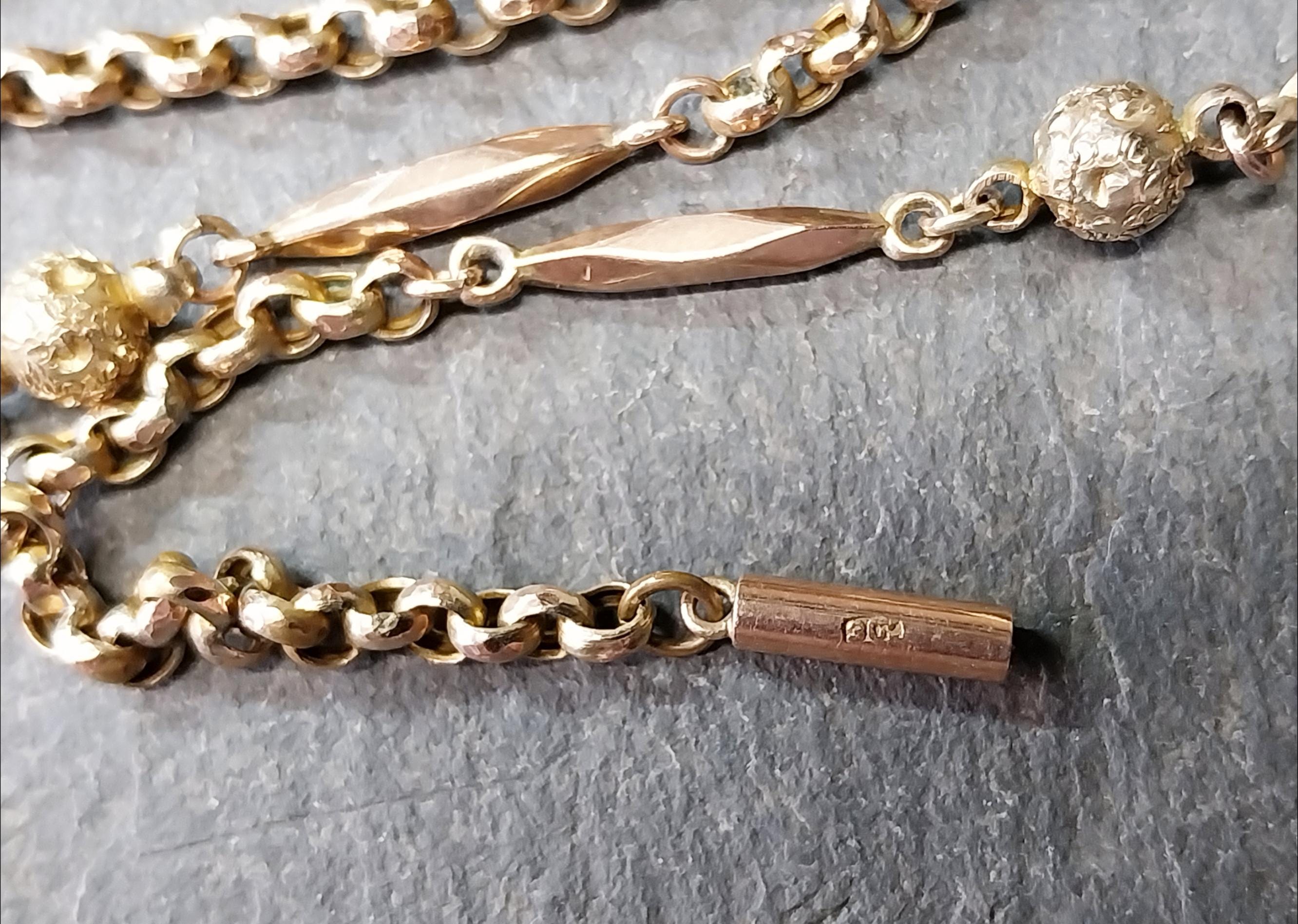 Antique Victorian 9ct GOLD Belcher Chain with Ball Bead and torpedo links 19" - 6.3g