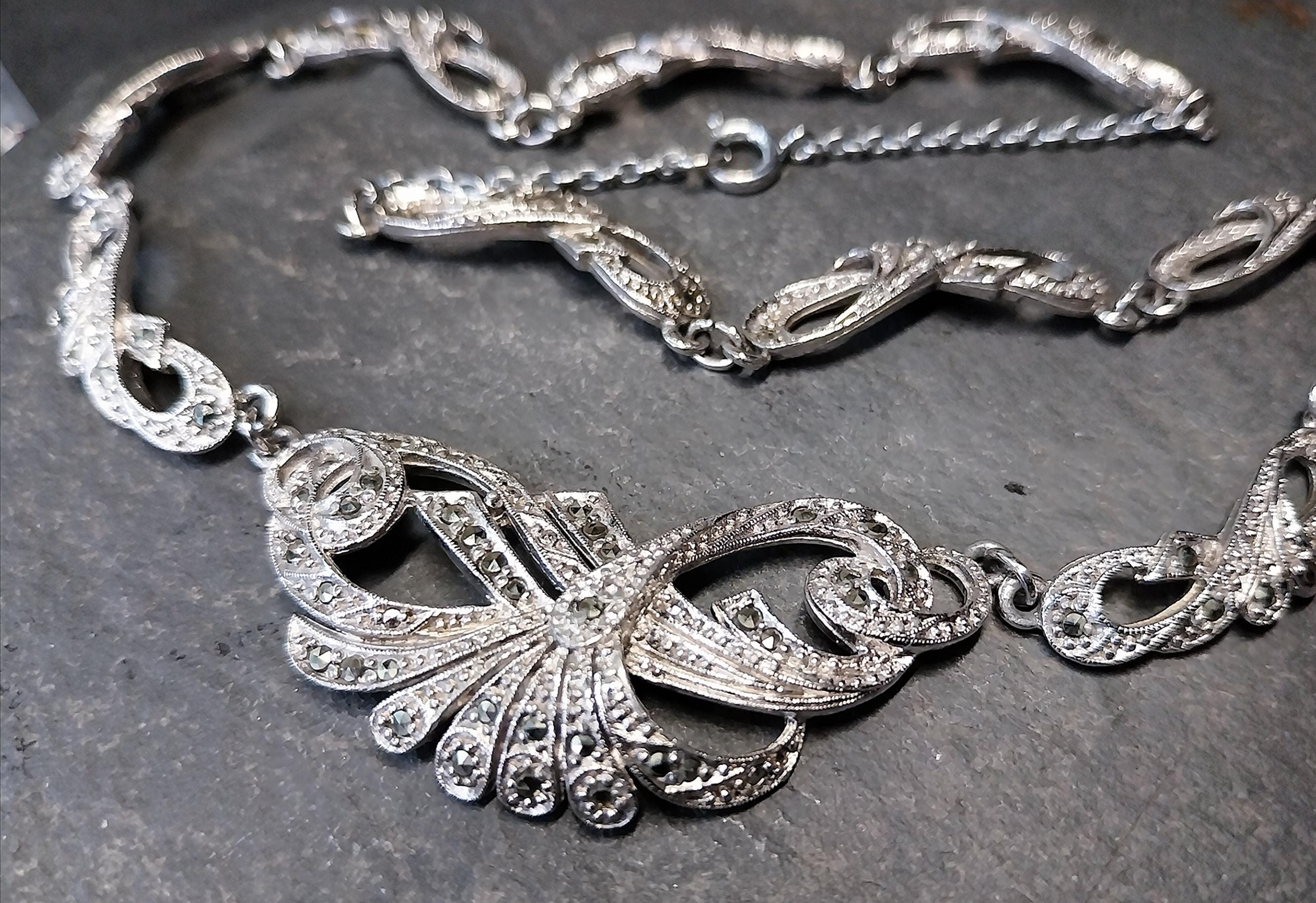 Vintage MIZPAH Marcasite Cocktail Necklace - 18" - 32g