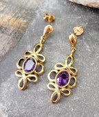 Vintage 9ct Gold Amethyst DROP EARRINGS - Hallmarked - 4g
