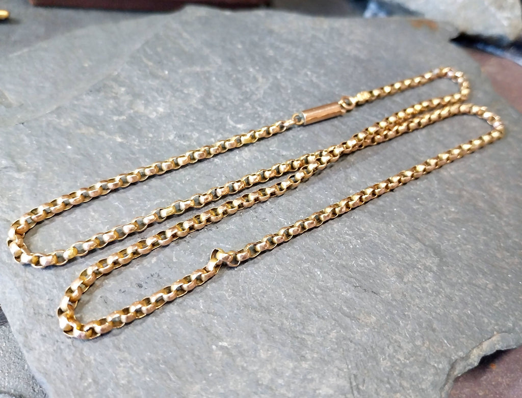 Antique 9ct Rose GOLD BELCHER Chain Necklace with Barrel Clasp - 18" - 5.2g
