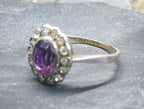 Vintage 9ct Gold & Silver Amethyst Ring - Art Deco with paste stones - Size uk U (us 10) - 2.6g