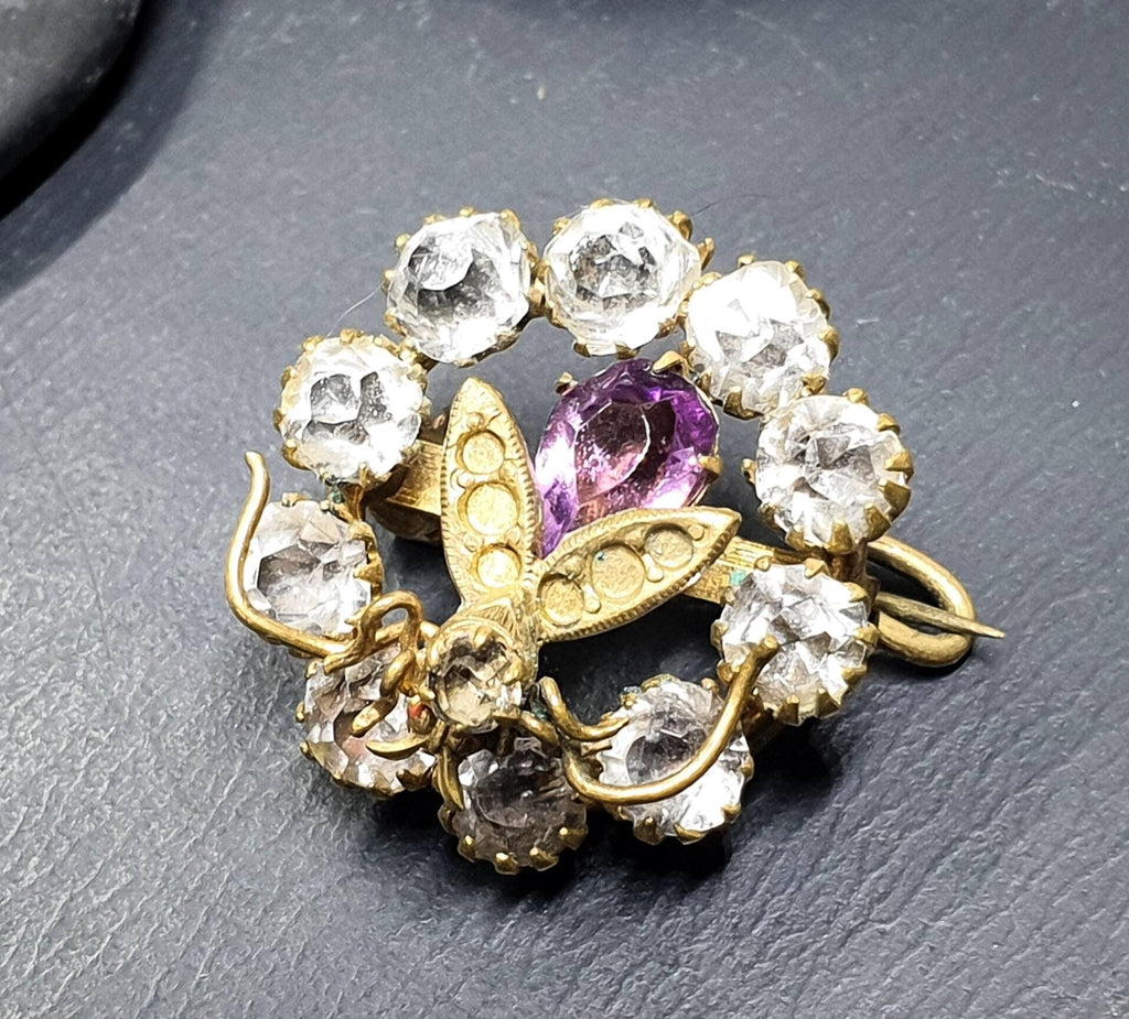 VICTORIAN FLY Insect BROOCH - Pinchbeck Pin and Paste stones