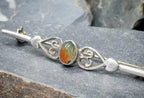 Vintage SILVER Moss Agate Bar Brooch - Sterling Silver - 3g