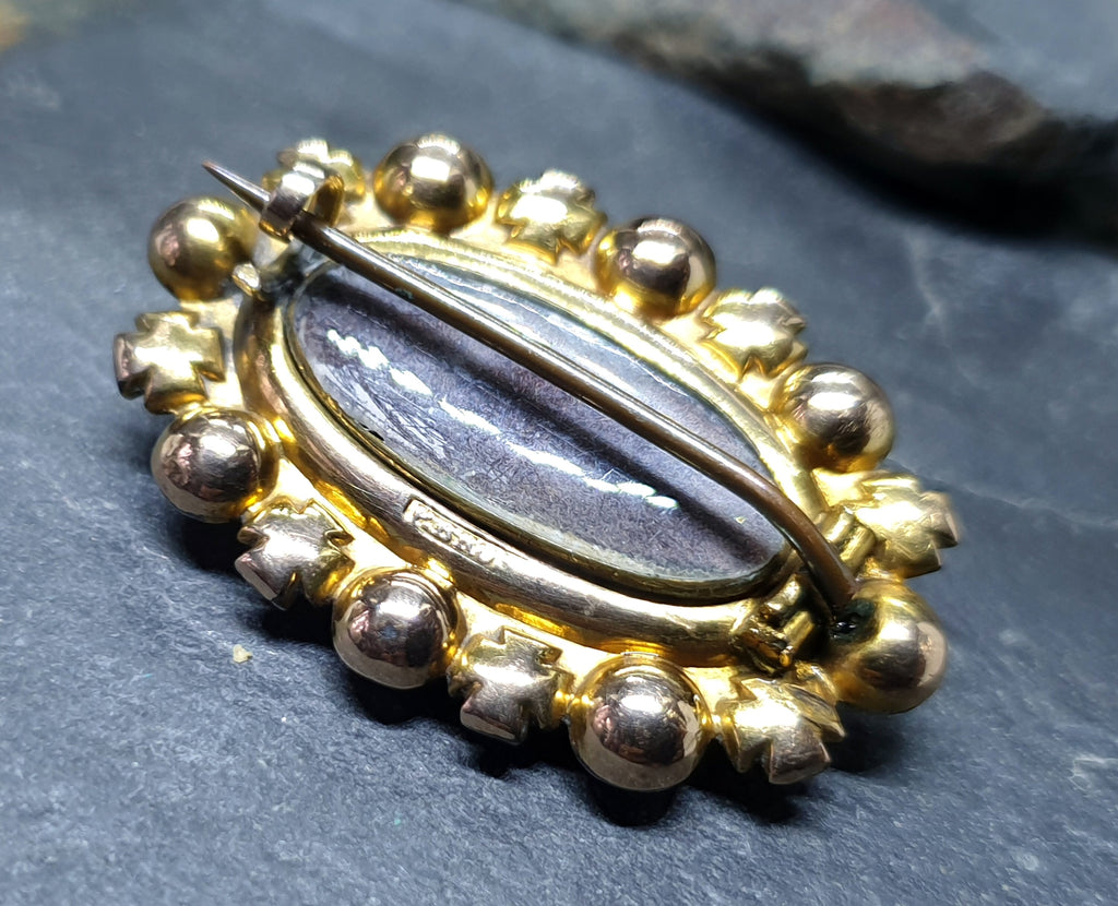Antique 9ct GOLD Locket BROOCH - Seed Pearls and Coral - 5.8g