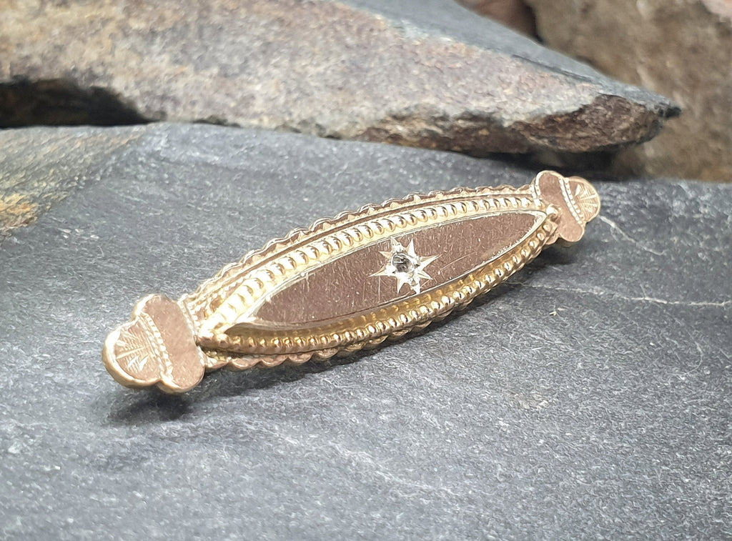 ANTIQUE VICTORIAN BROOCH - Sweetheart, Memorial - 9ct Rose Gold fronted - 4.2g