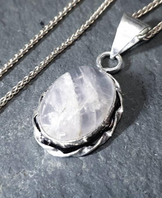 Sterling Silver White Quartz Necklace  on 16" Chain - 6.9g