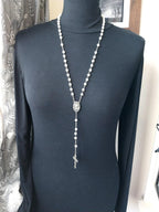 Vintage Milky White ROSARY Beads - Small Vintage Old Prayer Beads and crucifix - 28" 17g