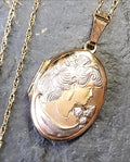 9ct GOLD LOCKET Necklace with Cameo Lady on 18" Chain - 3.2g