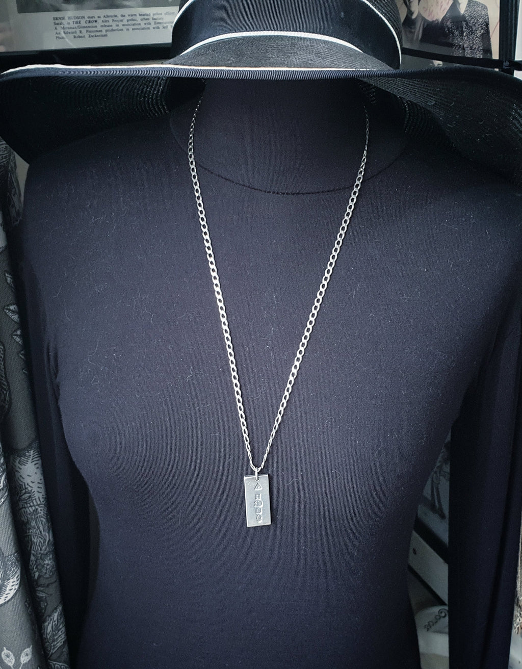 Heavy Silver INGOT PENDANT 1977 on Curb Chain Necklace - 24" Long Fully Hallmarked - 26g