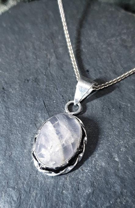 Sterling Silver White Quartz Necklace  on 16" Chain - 6.9g
