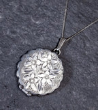 Georg Jensen SILVER LOCKET Necklace - Scalloped Circle with 4 flowers on 18" Chain - 5.4g