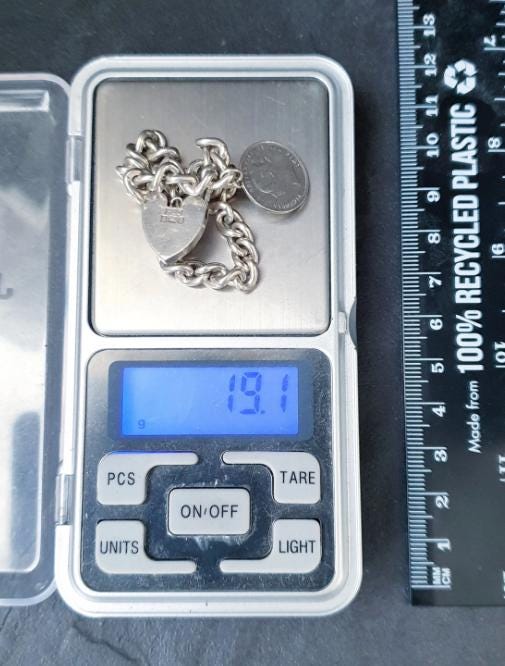 Vintage SILVER LINK BRACELET with 1885 3 Pence Coin Charm 17cm - 19.1g