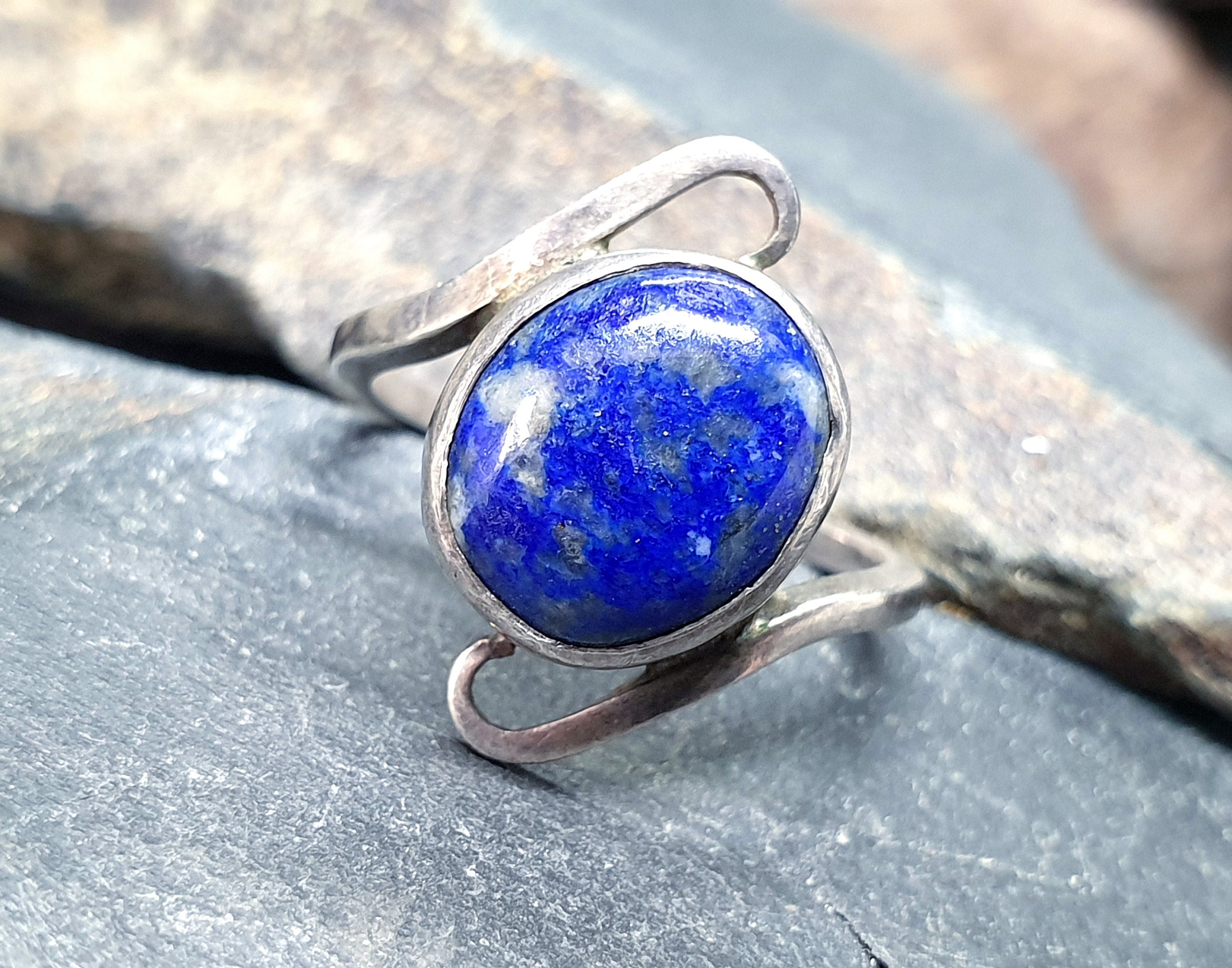 Vintage Lapis Lazuli Sterling Silver Ring - uk size M (6) - 3.2g