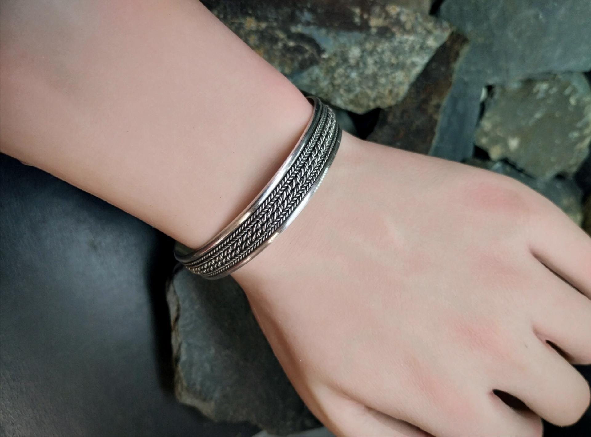 Vintage Sterling Silver Bangle Bracelet - Weave Design Open - 22g
