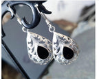 Sterling Silver Dangle Earrings - with Black Onyx Stone - 3.2g
