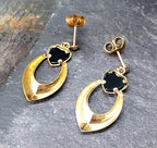 Vintage 9ct Gold EARRINGS with Black Onyx Heart - Dangling - 1.4g