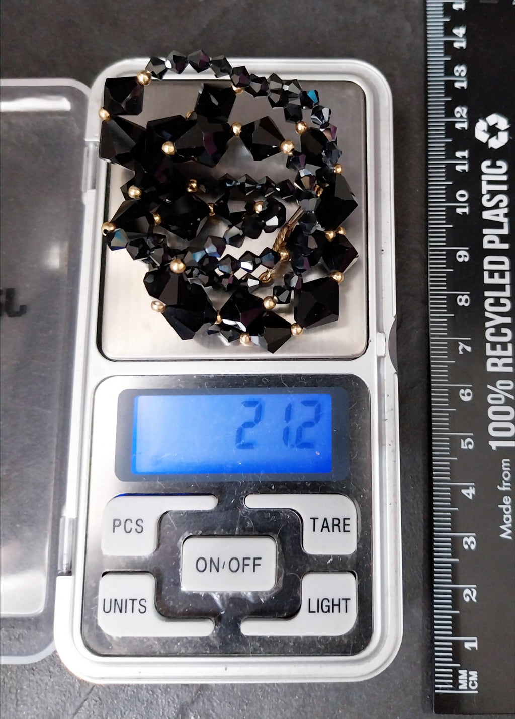 Vintage Jet Black Bead Necklace with 9ct gold spacers - 20" - 21.2g