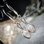 Vintage Sterling Silver Rose Quartz EARRINGS - Long Dangling  - 3.5g