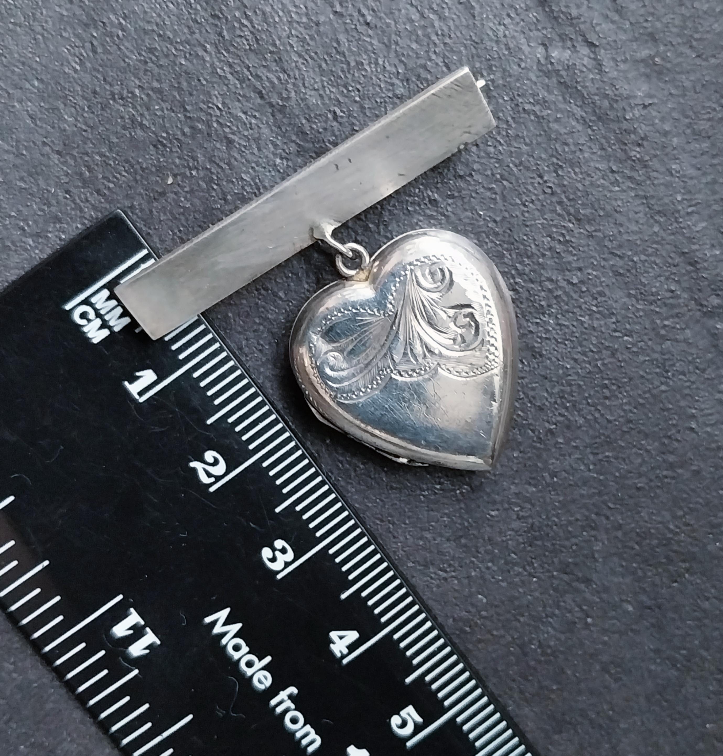 Antique Locket Brooch, Sweetheart Pin, Sterling Silver - 7g