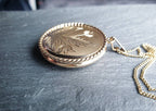 Large 9ct GOLD LOCKET - Circle with Tulip Flowers on 20" Chain - 12.9g