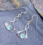 CELTIC Sterling Silver Earrings - with Blue Topaz GemStone - 4g