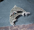 Vintage Sterling Silver Dolphin BROOCH  - Pin 5.9g
