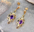 Vintage 9ct Gold Amethyst DROP EARRINGS - Hallmarked - 4g