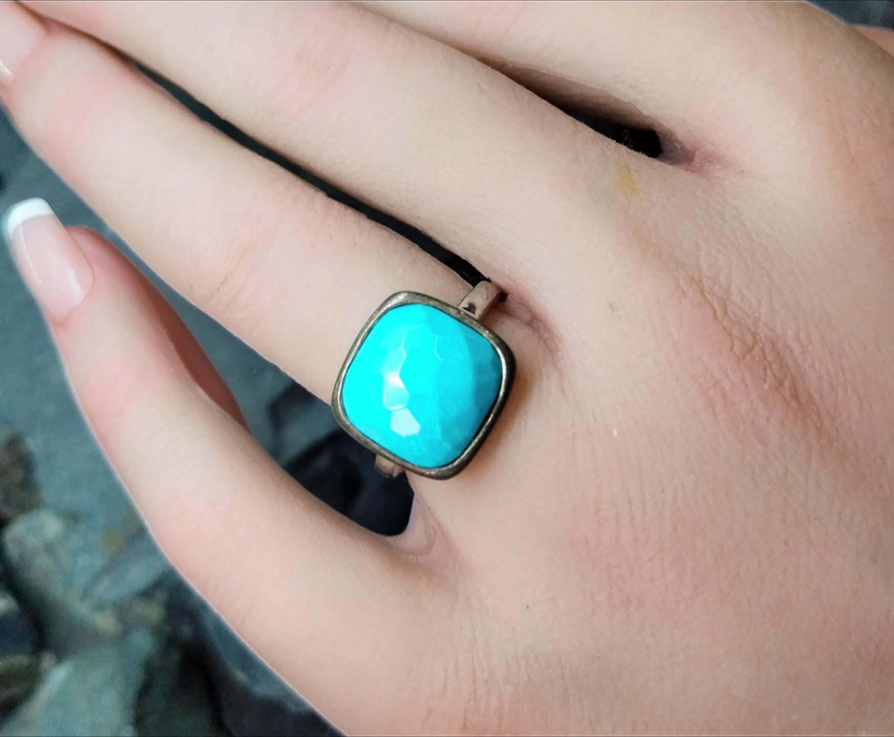 Vintage Sterling SILVER Turquoise Ring - Size uk N (us 7) - 4g