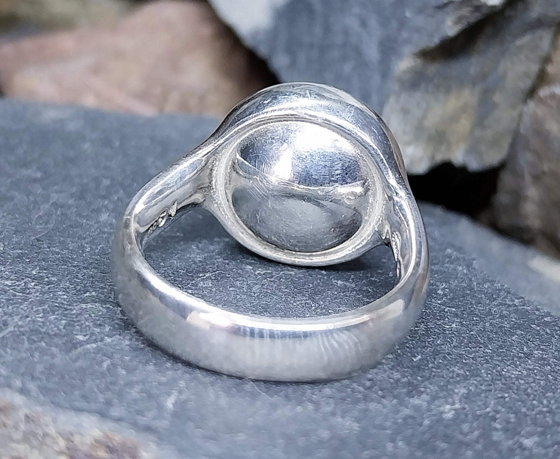 Georg Jensen Blue Chalcedony RING - Sterling Silver MOONSTONE Sphere - size L (5.5) - 8.3g