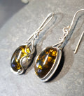 Vintage Sterling Silver AMBER Drop EARRINGS - Dangling  - 6.8g